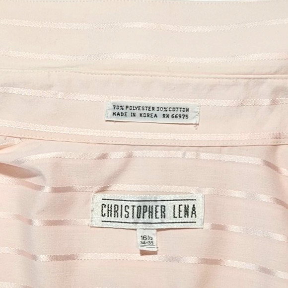 Christopher Lena Barrel Cuff Striped Dress Shirt Sz. 16.5 Length 34-35 Pink - Picture 4 of 9